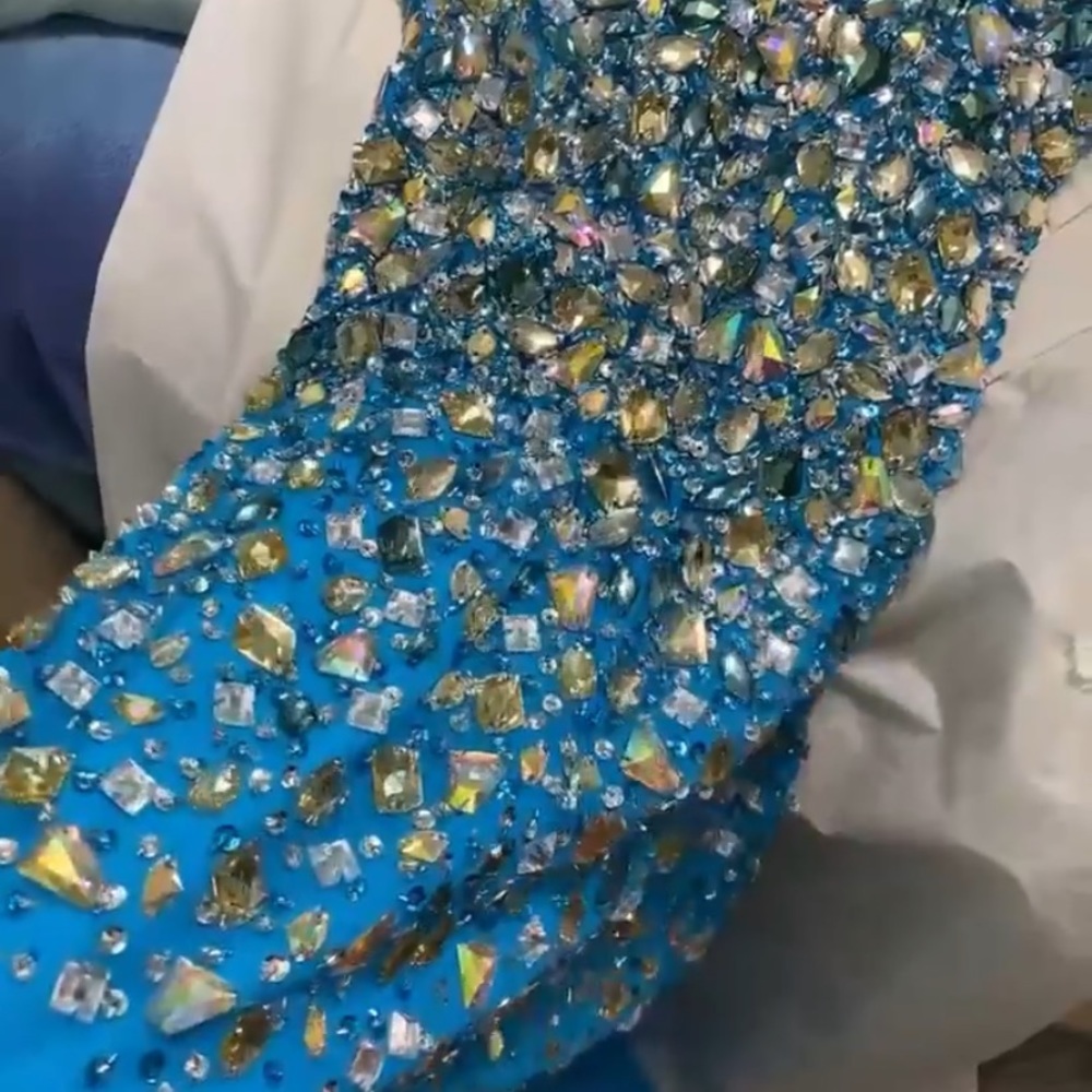 Blue Sequin Prom Dress